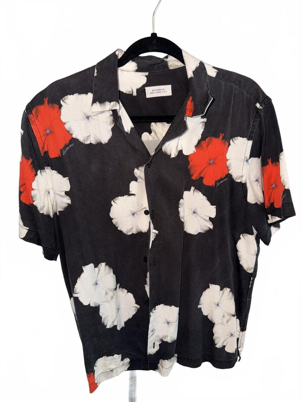 Saturdays NYC Black Floral Short Sleeve Button-Up Shirt